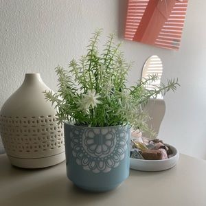 Blue Ceramic Fake Plant